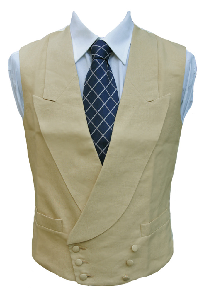 Double Breasted Irish Linen Waistcoat in Sand